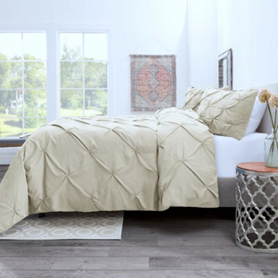 PINTUCK DUVET COVER set + Matching Pillowcases with Bedsheet - 3in1 Hotel Style Bedding Set - Cream