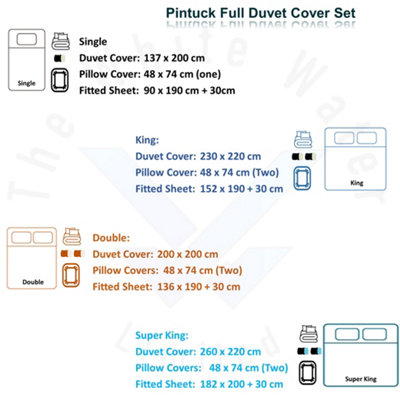 PINTUCK DUVET COVER set + Matching Pillowcases with Bedsheet - 3in1 Hotel Style Bedding Set - Cream