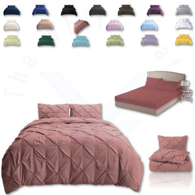 PINTUCK DUVET COVER set + Matching Pillowcases with Bedsheet - 3in1 Hotel Style Bedding Set -Dusky Pink