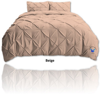 PINTUCK DUVET COVER set + Matching Pillowcases with Bedsheet - 3in1 Hotel Style Bedding Set - Latte Beige