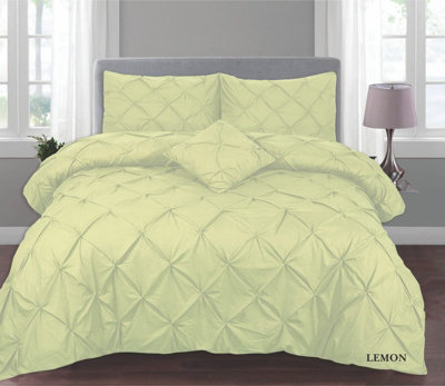 PINTUCK DUVET COVER set + Matching Pillowcases with Bedsheet - 3in1 Hotel Style Bedding Set - Lemon Green