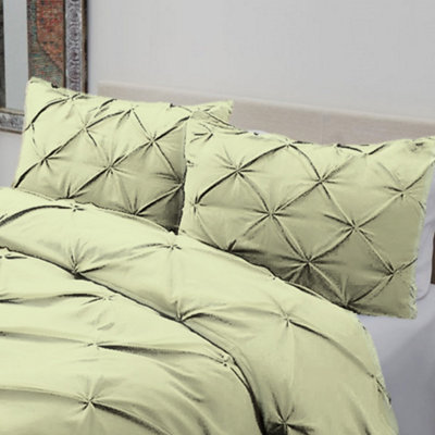 PINTUCK DUVET COVER set + Matching Pillowcases with Bedsheet - 3in1 Hotel Style Bedding Set - Lemon Green