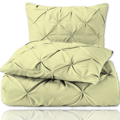 PINTUCK DUVET COVER set + Matching Pillowcases with Bedsheet - 3in1 Hotel Style Bedding Set - Lemon Green