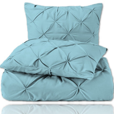 PINTUCK DUVET COVER set + Matching Pillowcases with Bedsheet - 3in1 Hotel Style Bedding Set - Ocean Blue