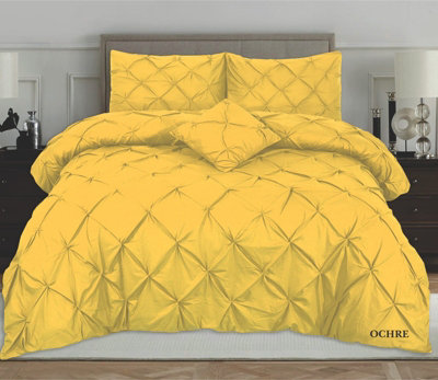 PINTUCK DUVET COVER set + Matching Pillowcases with Bedsheet - 3in1 Hotel Style Bedding Set - Ochre Yellow