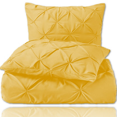 PINTUCK DUVET COVER set + Matching Pillowcases with Bedsheet - 3in1 Hotel Style Bedding Set - Ochre Yellow