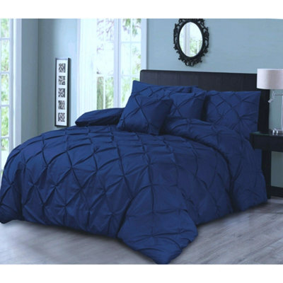 PINTUCK DUVET COVER set + Matching Pillowcases with Bedsheet - 3in1 Hotel Style Bedding Set - Royal Blue