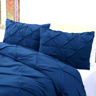 PINTUCK DUVET COVER set + Matching Pillowcases with Bedsheet - 3in1 Hotel Style Bedding Set - Royal Blue