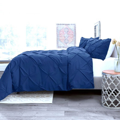 PINTUCK DUVET COVER set + Matching Pillowcases with Bedsheet - 3in1 Hotel Style Bedding Set - Royal Blue