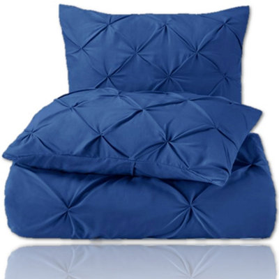PINTUCK DUVET COVER set + Matching Pillowcases with Bedsheet - 3in1 Hotel Style Bedding Set - Royal Blue