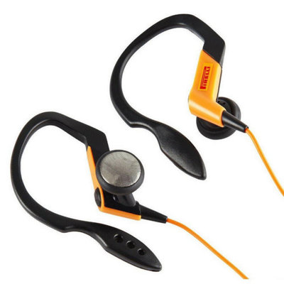 Pirelli Ear Clip Sports Headphones Bass Pipe Design 3.5mm Stereo Jack 15mm Unit, Black / Orange