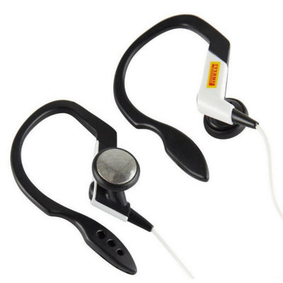 Pirelli Ear Clip Sports Headphones Bass Pipe Design 3.5mm Stereo Jack 15mm Unit, Black / White