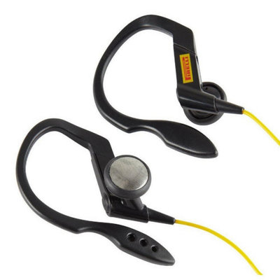 Pirelli Ear Clip Sports Headphones Bass Pipe Design 3.5mm Stereo Jack 15mm Unit, Black / Yellow