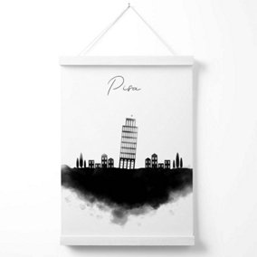 Pisa Watercolour Skyline City Poster with Hanger / 33cm / White