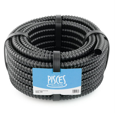 Pisces 12mm (0.5 inch) Black Pond Corrugated Flexible Hose Pipe - 10m Roll