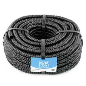 Pisces 12mm (0.5 inch) Black Pond Corrugated Flexible Hose Pipe - 30m Roll