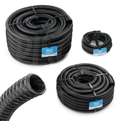 Pisces 12mm (0.5 inch) Black Pond Corrugated Flexible Hose Pipe - 30m Roll