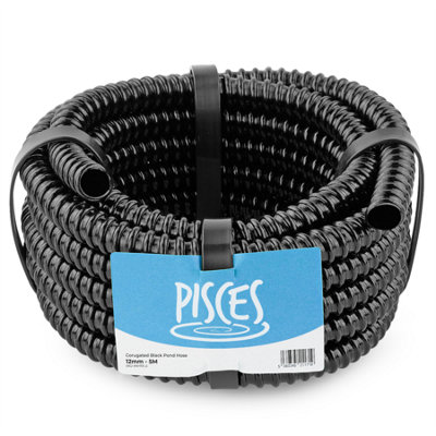 Pisces 12mm (0.5 inch) Black Pond Corrugated Flexible Hose Pipe - 5m Roll