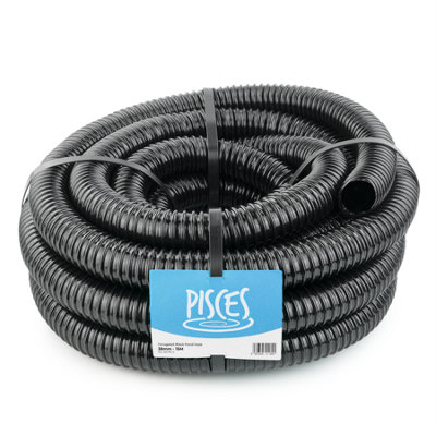 Pisces 15 Metres Of 38mm Corrugated Flexible Black Pond Hose Pipe