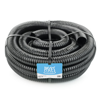 Pisces 15 Metres Of 50mm Corrugated Flexible Black Pond Hose Pipe