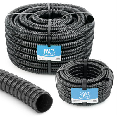 Pisces 20m Corrugated Black Pond Hose Flexible Anti Kink Flexi PVC Pipe ...