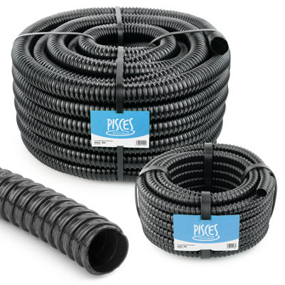 Pisces 25mm (1 inch) Black Pond Corrugated Flexible Hose Pipe - 10m Roll