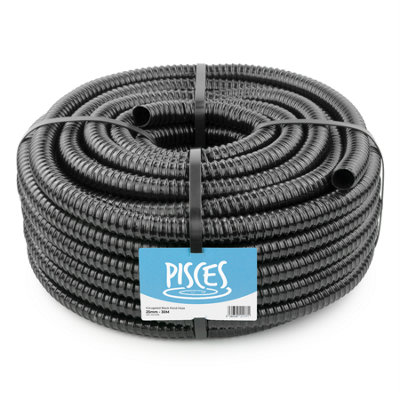 Pisces 25mm (1 inch) Black Pond Corrugated Flexible Hose Pipe - 30m Roll