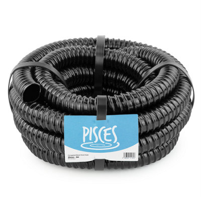 Pisces 25mm (1 inch) Black Pond Corrugated Flexible Hose Pipe - 5m Roll