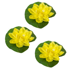 Pisces 3 Pack Large 24cm Yellow Floating Lily Artifical Pond Plant Decoration Lillies