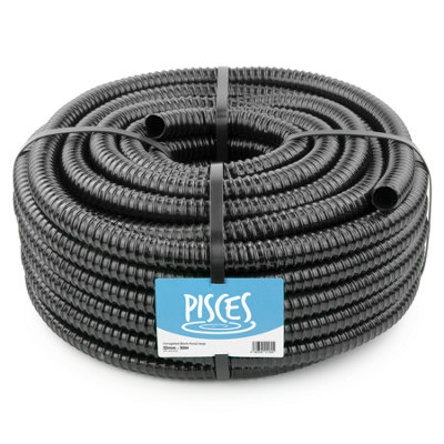 Pisces 30m Corrugated Black Pond Hose Flexible Anti Kink Flexi