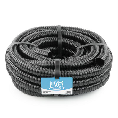 Pisces 32mm (1.25 inch) Black Pond Corrugated Flexible Hose Pipe - 10m Roll