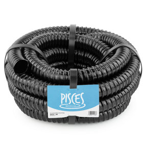 Pisces 32mm (1.25 inch) Black Pond Corrugated Flexible Hose Pipe - 5m Roll