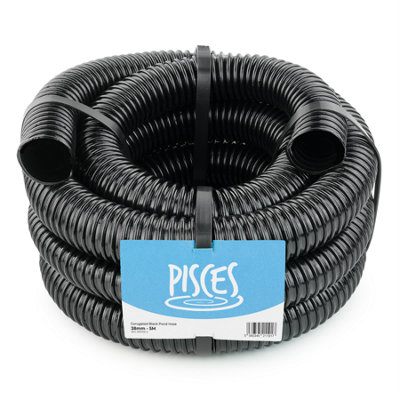 Pisces 38mm (1.5 inch) Black Pond Corrugated Flexible Hose Pipe - 5m Roll