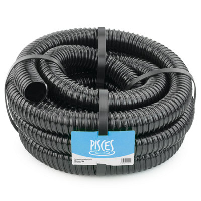 Pisces 50mm (2 inch) Black Pond Corrugated Flexible Hose Pipe - 5m Roll