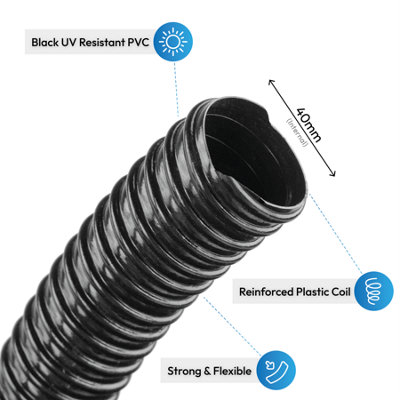 Pisces 5m Corrugated Black Pond Hose Flexible Anti Kink Flexi PVC Pipe ...