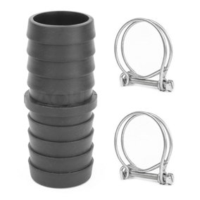Pisces Inline Pond or Garden Barbed Hose Joiner  50mm x 50mm (2 inch) with 2x hose clips