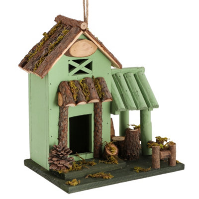 Pistachio Green Decorative Hanging Bird House Garden Lodge Birdbox Hand Painted Reclaimed Wood Bird Nesting Box