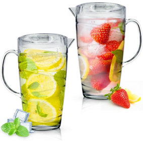 Pitcher Jug with Swirl Design, Lid, Vented Spout and Handle 2L Clear Plastic Jug  2Pack