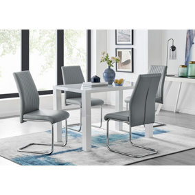 Pivero White High Gloss Dining Table And 4 Elephant Grey Lorenzo Chairs Set