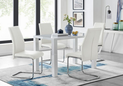 Pivero White High Gloss Dining Table And 4 White Lorenzo Chairs Set | DIY at B&Q