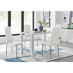 Pivero White High Gloss Dining Table and 4 White Milan Chairs Set