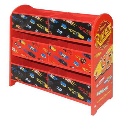 Pixar Cars Lightning McQueen Storage Unit with 6 Storage Boxes for Kids, W63.5 X D25 X H60cm