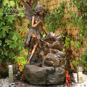 Pixi Fairy Traditional Water Feature - Mains Powered - Resin - L33 x W34 x H63 cm