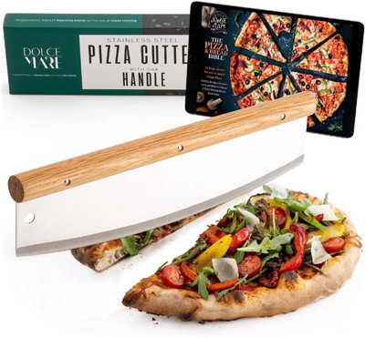Pizza Cutter Stainless Pizza Rocker Blade  Wooden Handle