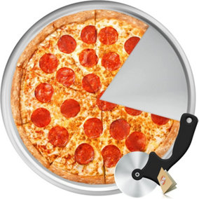 Pizza Oven Tray 13 Inch & Pizza Cutter Wheel, Cook, Cut & Serve Pizzas, Pizza Tray & Pizza Wheel Cutter, Pizza Trays for Oven
