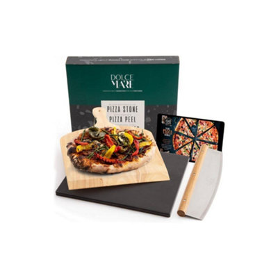 Pizza Stone Rectangular Cutter- Peel Included - Black