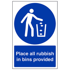 Place Rubbish In Bins Provided Sign - Adhesive Vinyl - 150x200mm (x3)