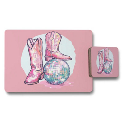 Placemat And Coaster Set Pink Cowboy Boots Artwork Premium Print ...