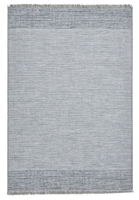 Plaid Flat Weave Easy Clean Rug - Beige/Blue - 120x170