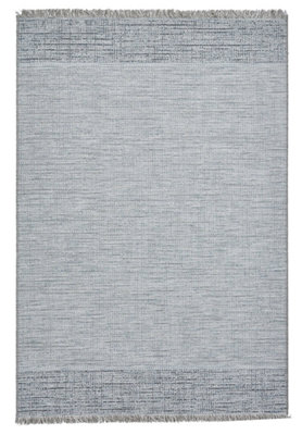 Plaid Flat Weave Easy Clean Rug - Beige/Blue - 160x220